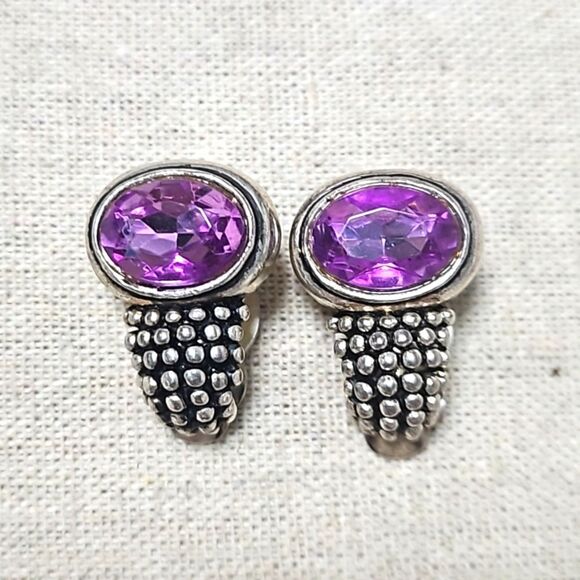 Vintage Chanel Boucles D'Oreilles Purple Crystal Clip-on Earrings - Picture 1 of 6